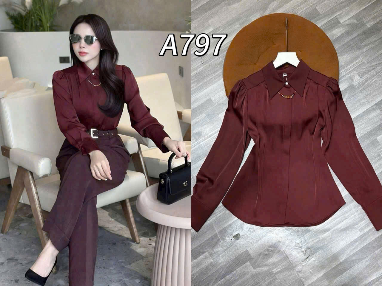 A797 Áo sơ mi lụa QC kèm dây