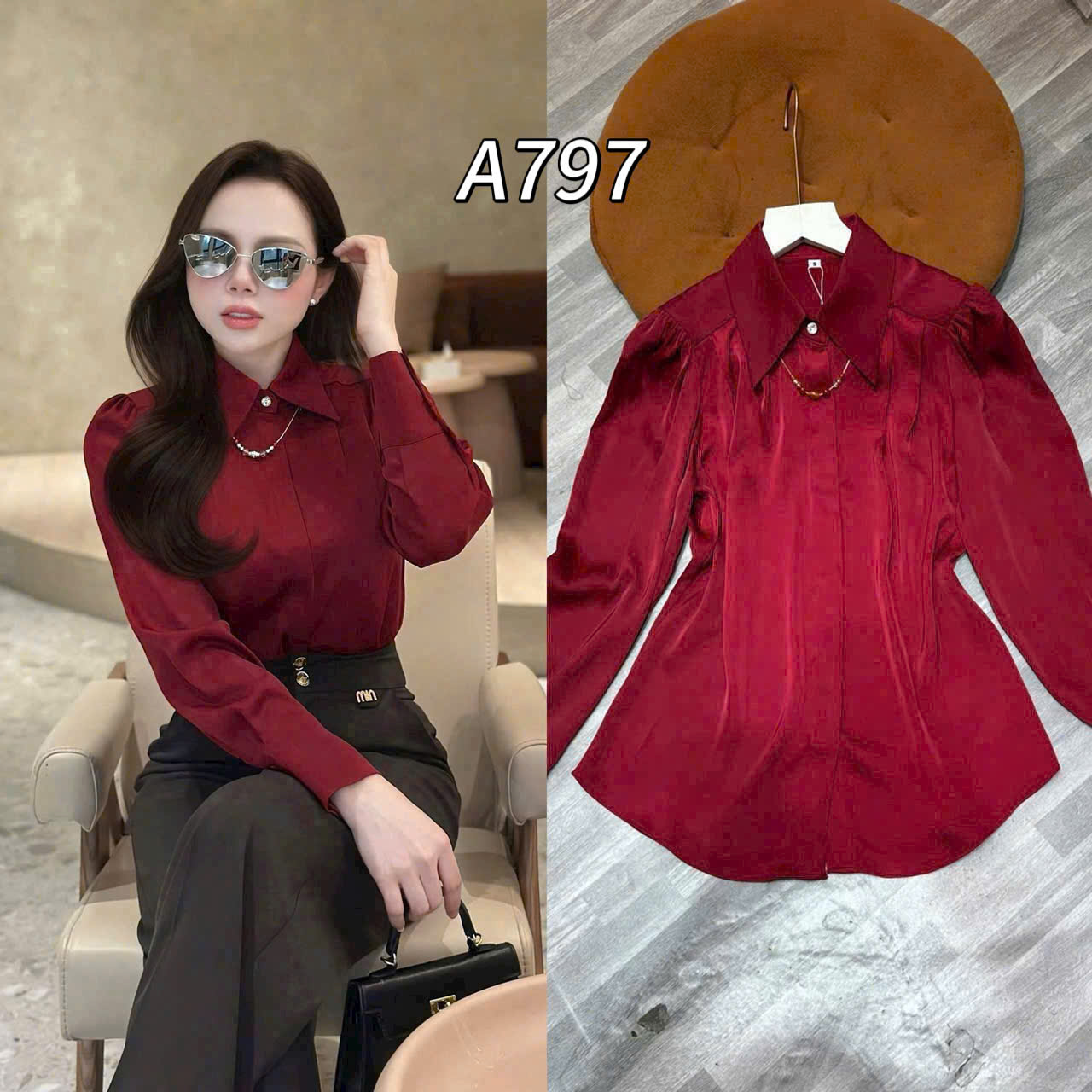 A797 Áo sơ mi lụa QC kèm dây