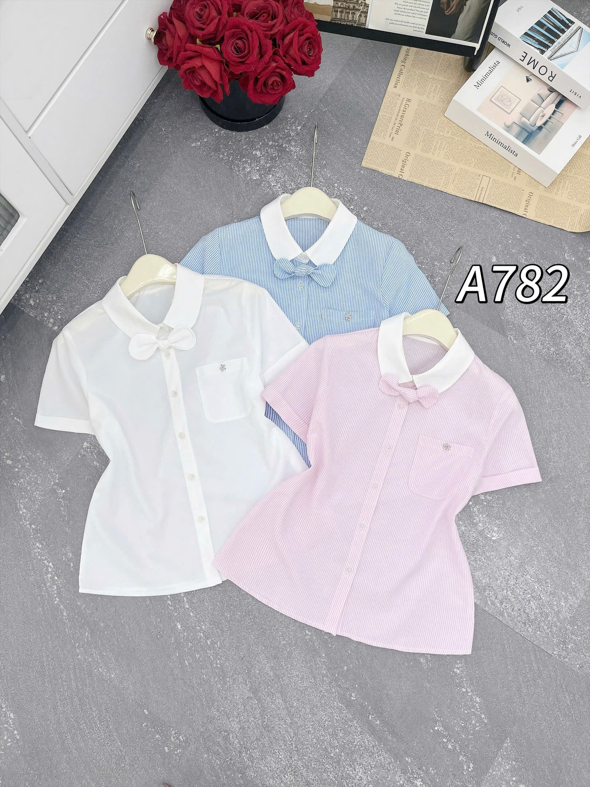 A782 áo cổ sen túi ngực