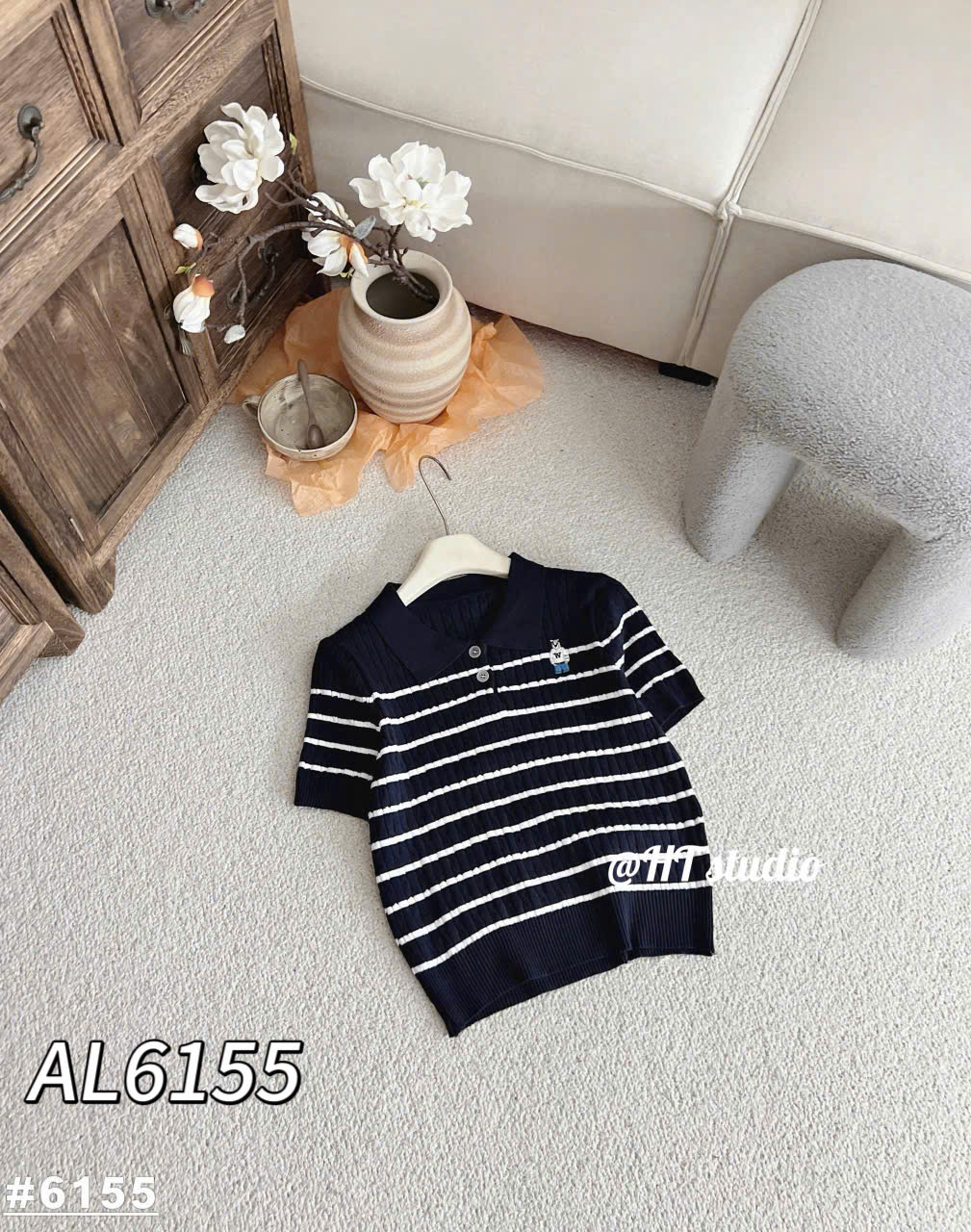 AL6155 Áo len cộc tay cổ 2 cúc