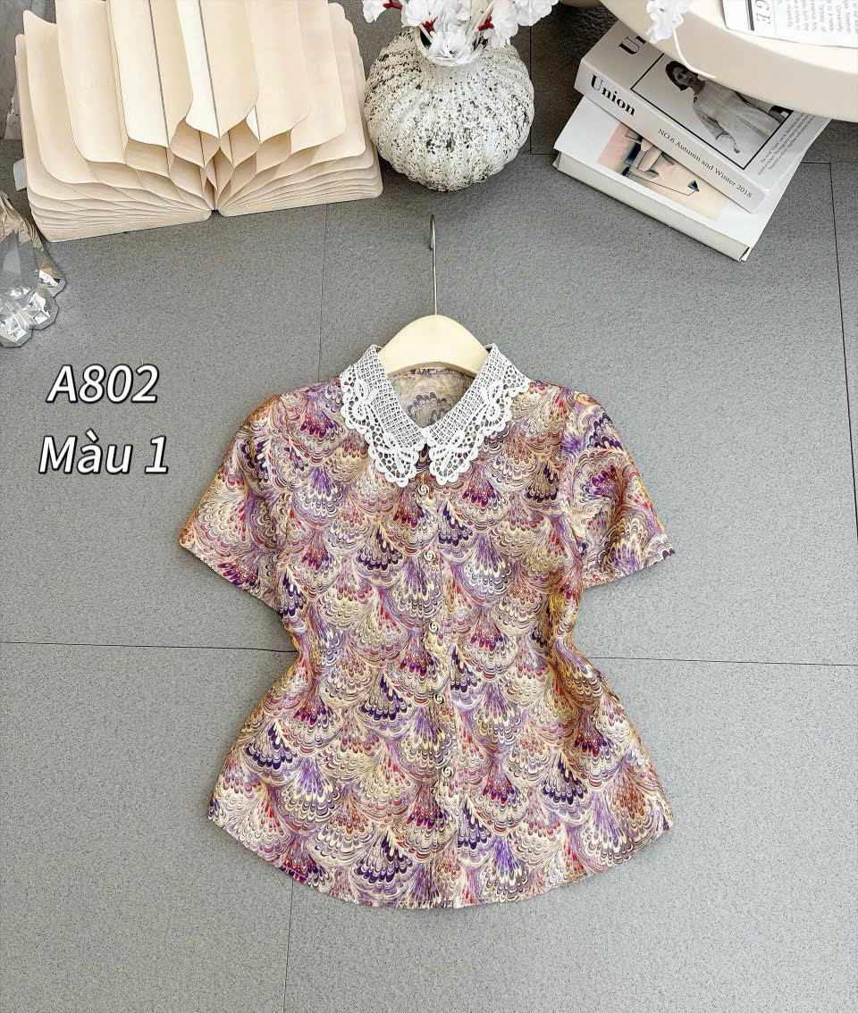 A802 áo hoa cổ ren tơ tencel