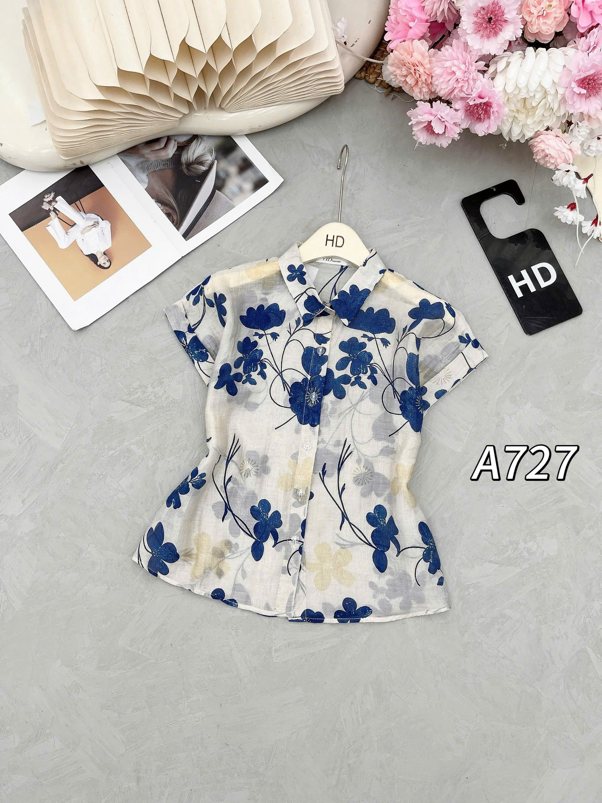 A727 áo tay hến họa tiết