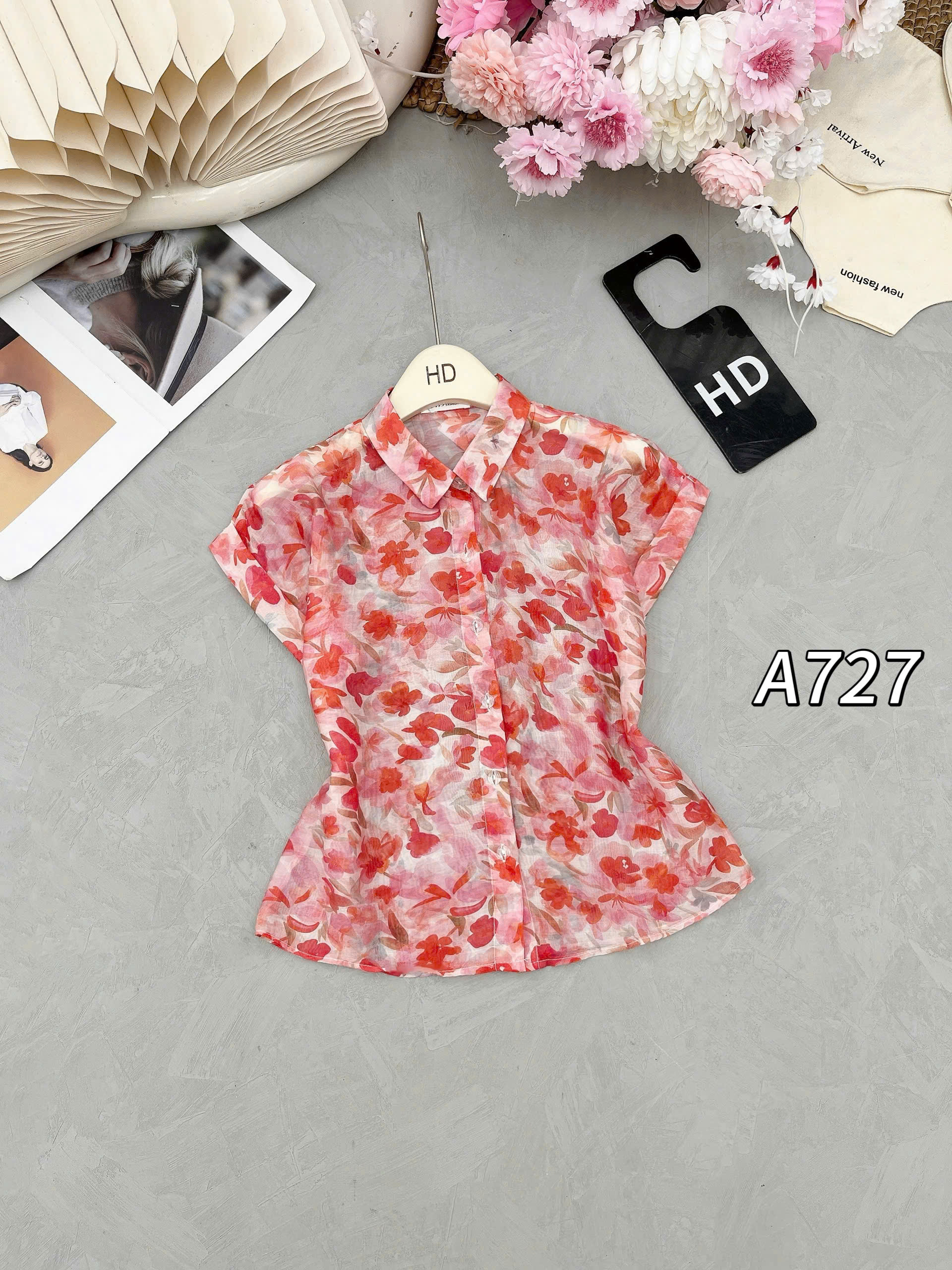 A727 áo tay hến họa tiết