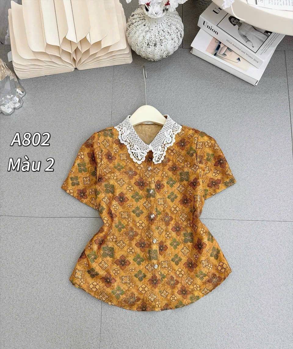 A802 áo hoa cổ ren tơ tencel