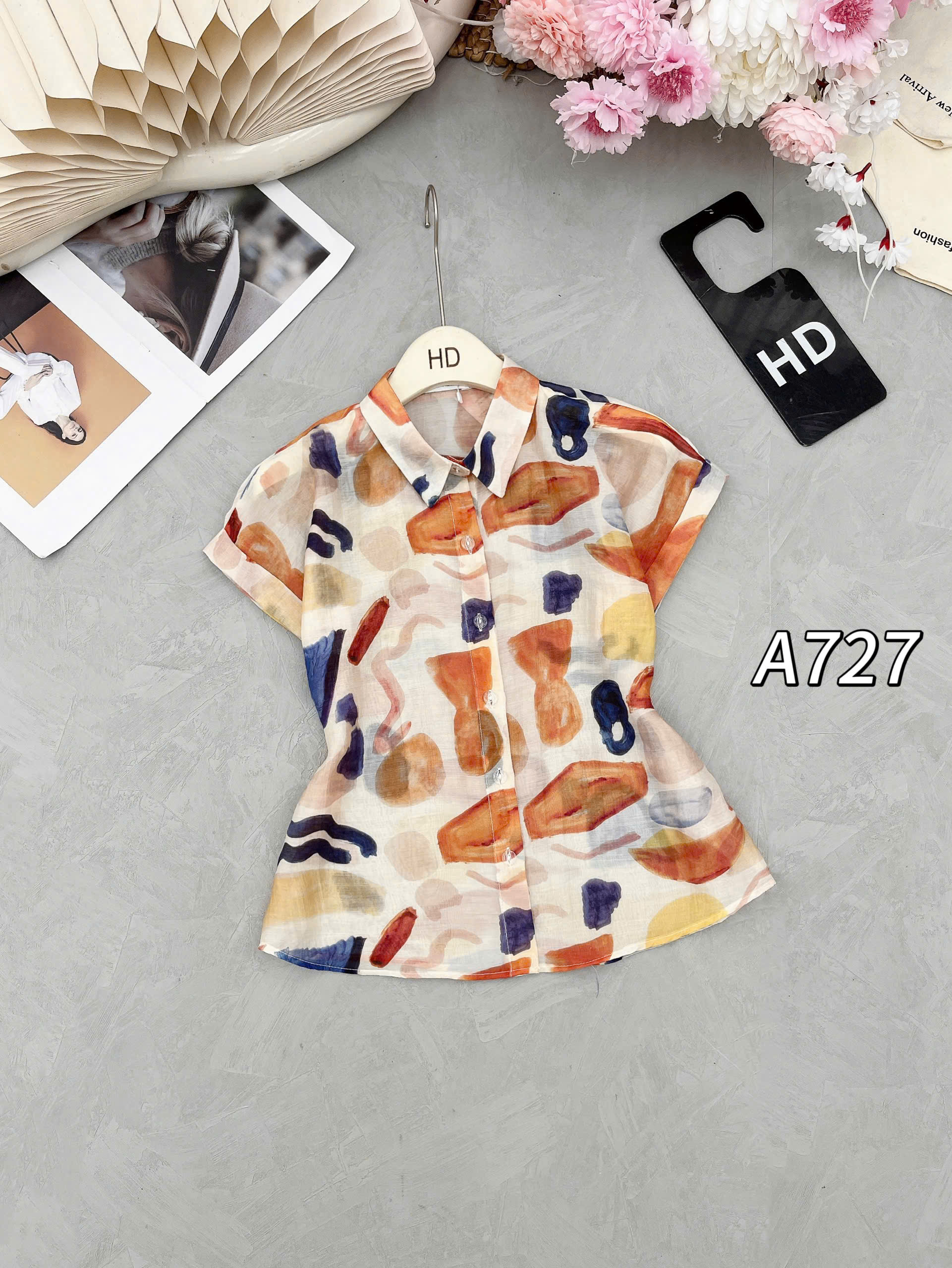 A727 áo tay hến họa tiết