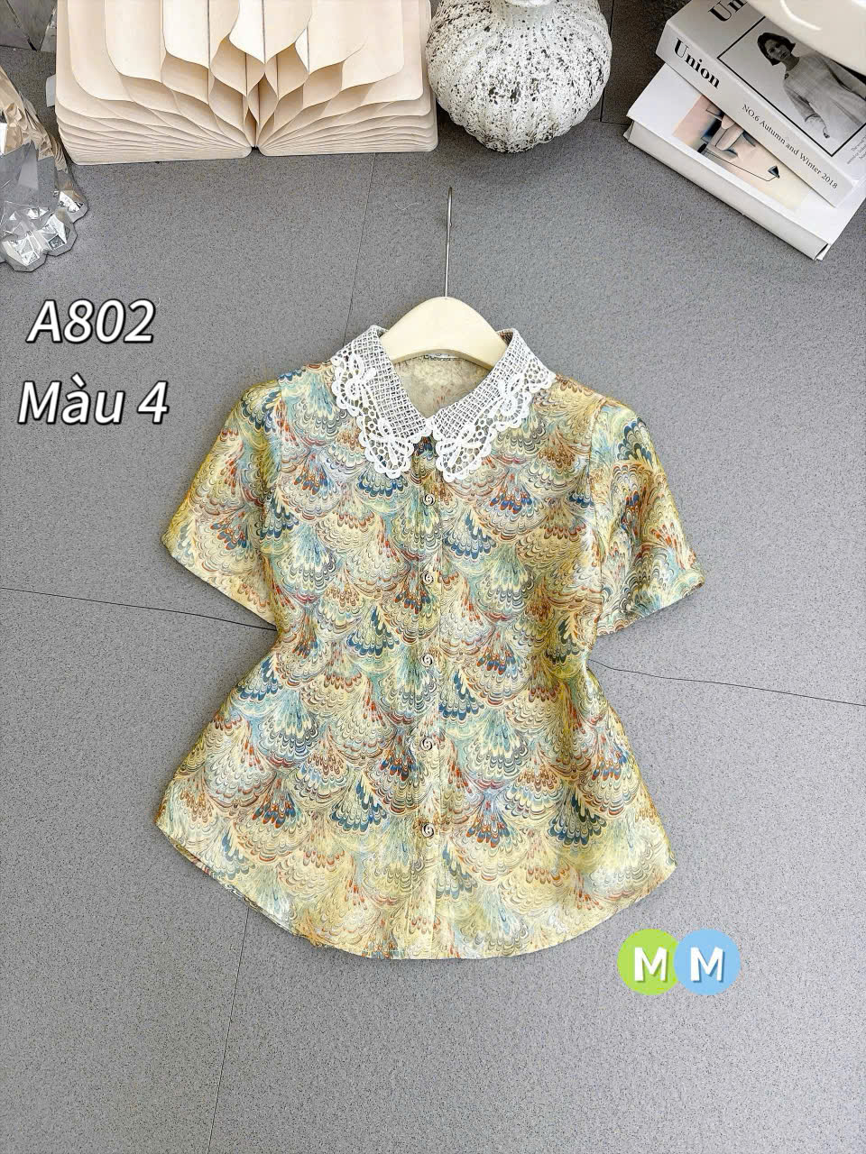 A802 áo hoa cổ ren tơ tencel