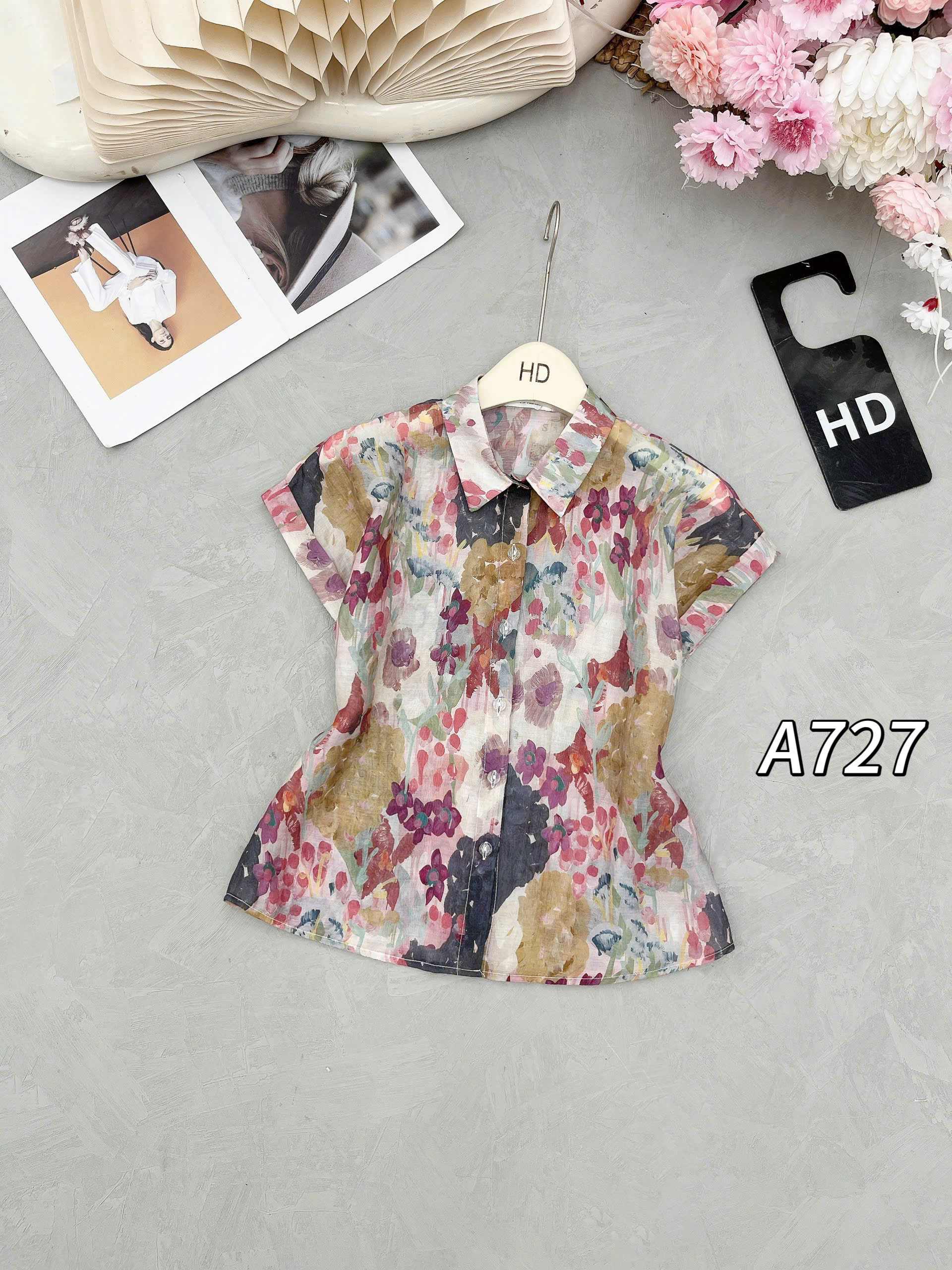A727 áo tay hến họa tiết