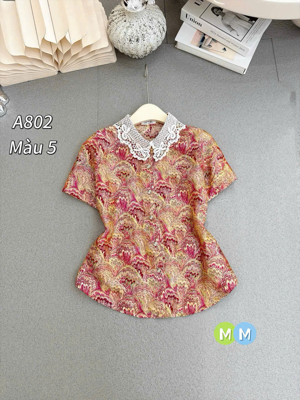 A802 áo hoa cổ ren tơ tencel