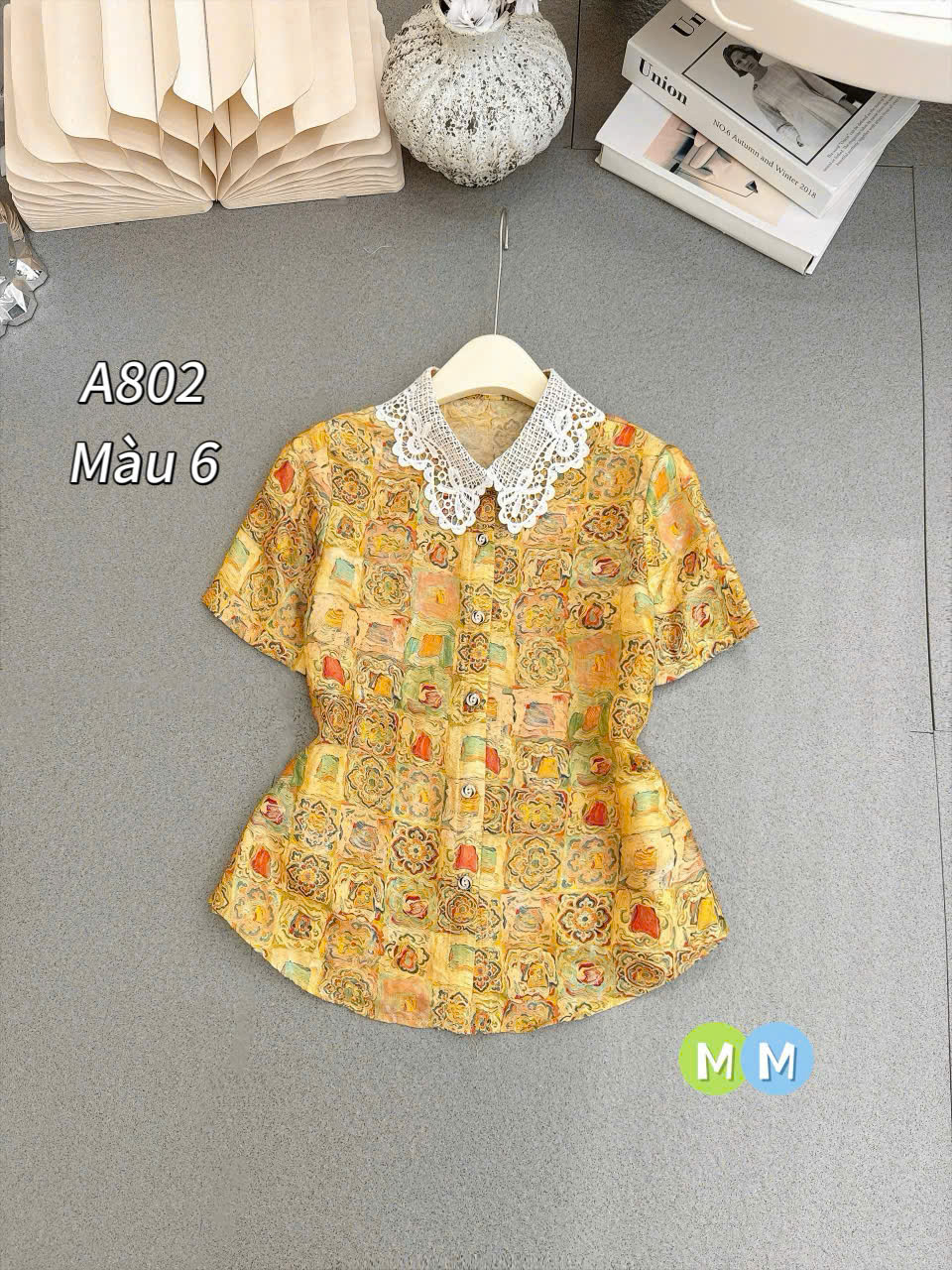 A802 áo hoa cổ ren tơ tencel