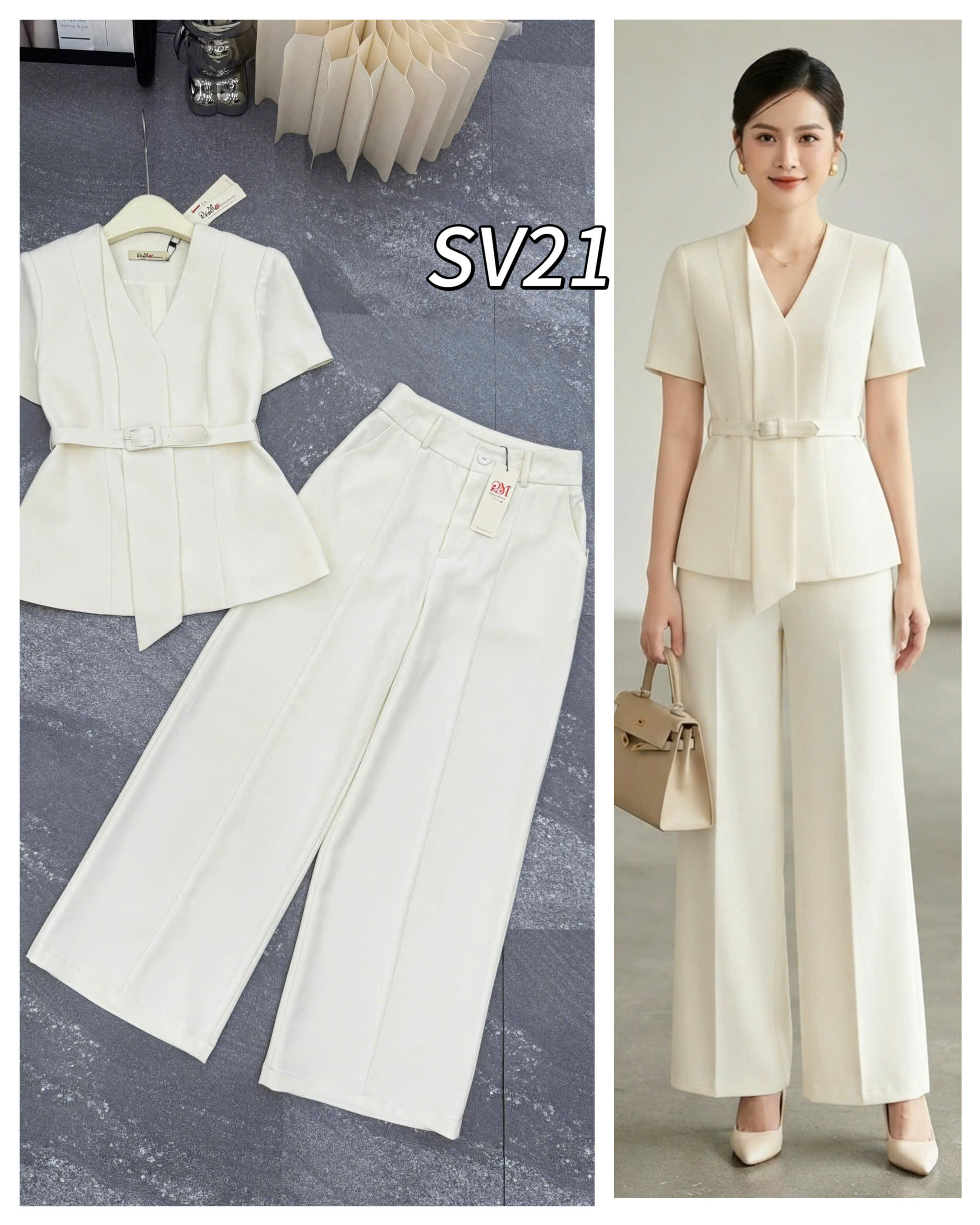 SV21 set cổ V đai eo
