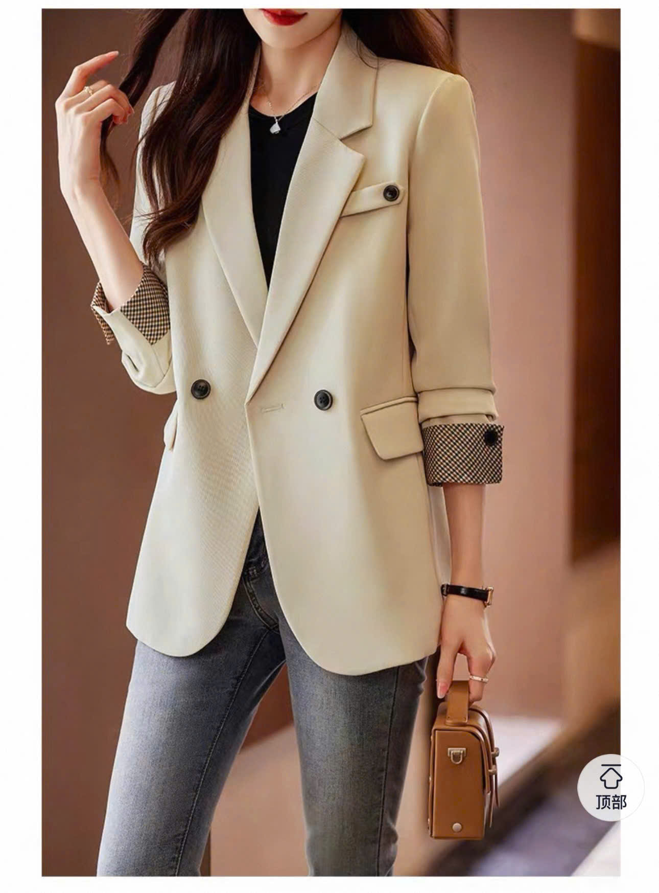 AV33 áo vest dài tay phối kẻ
