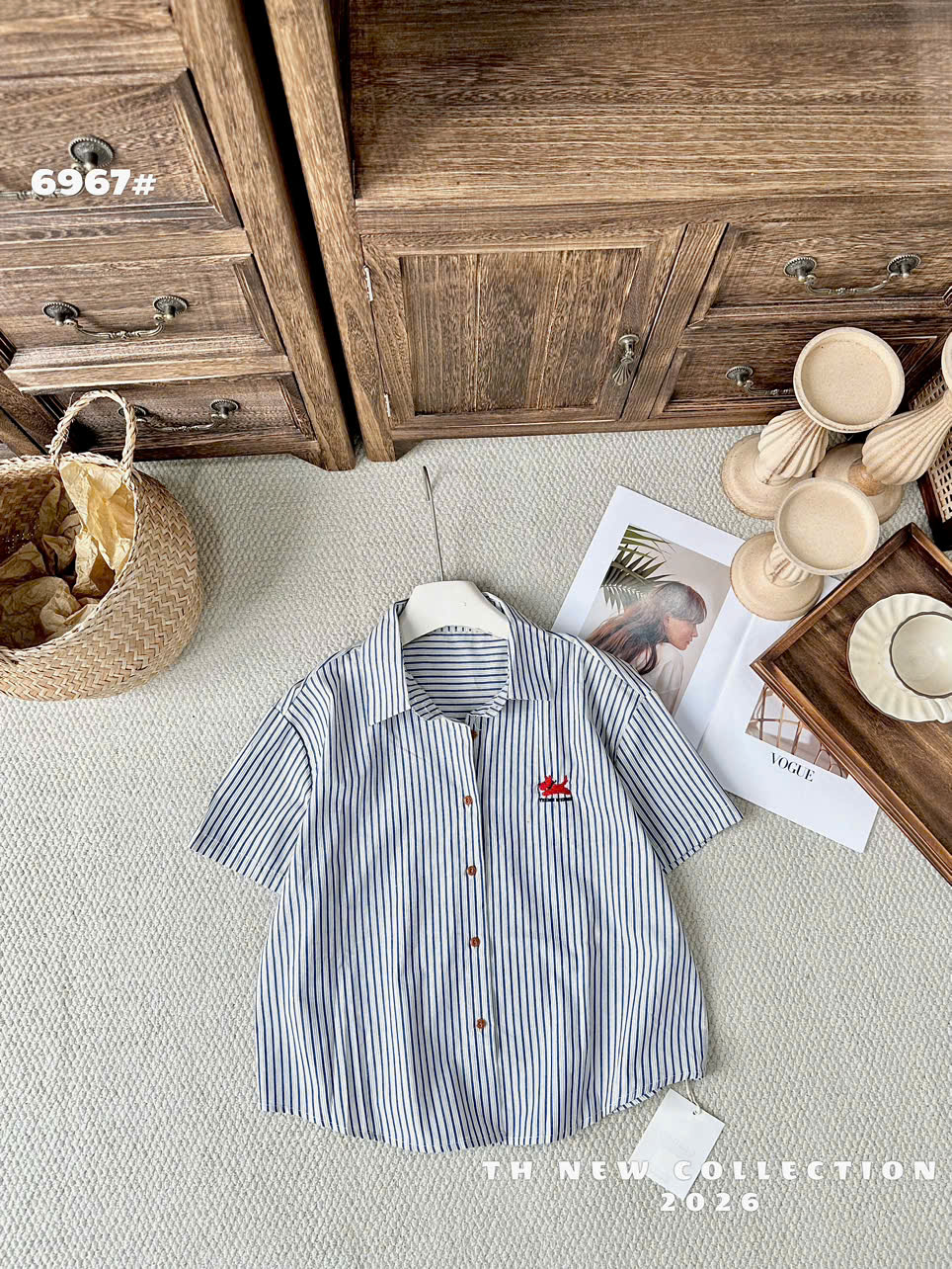 A6967 Áo sơ mi kẻ thêu cún