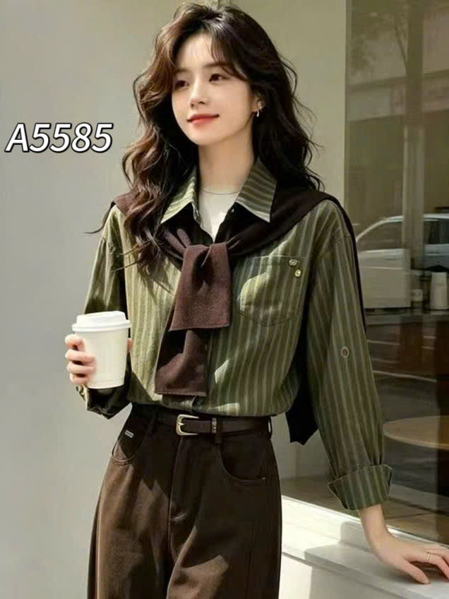 A5585 Áo kẻ QC kèm khăn