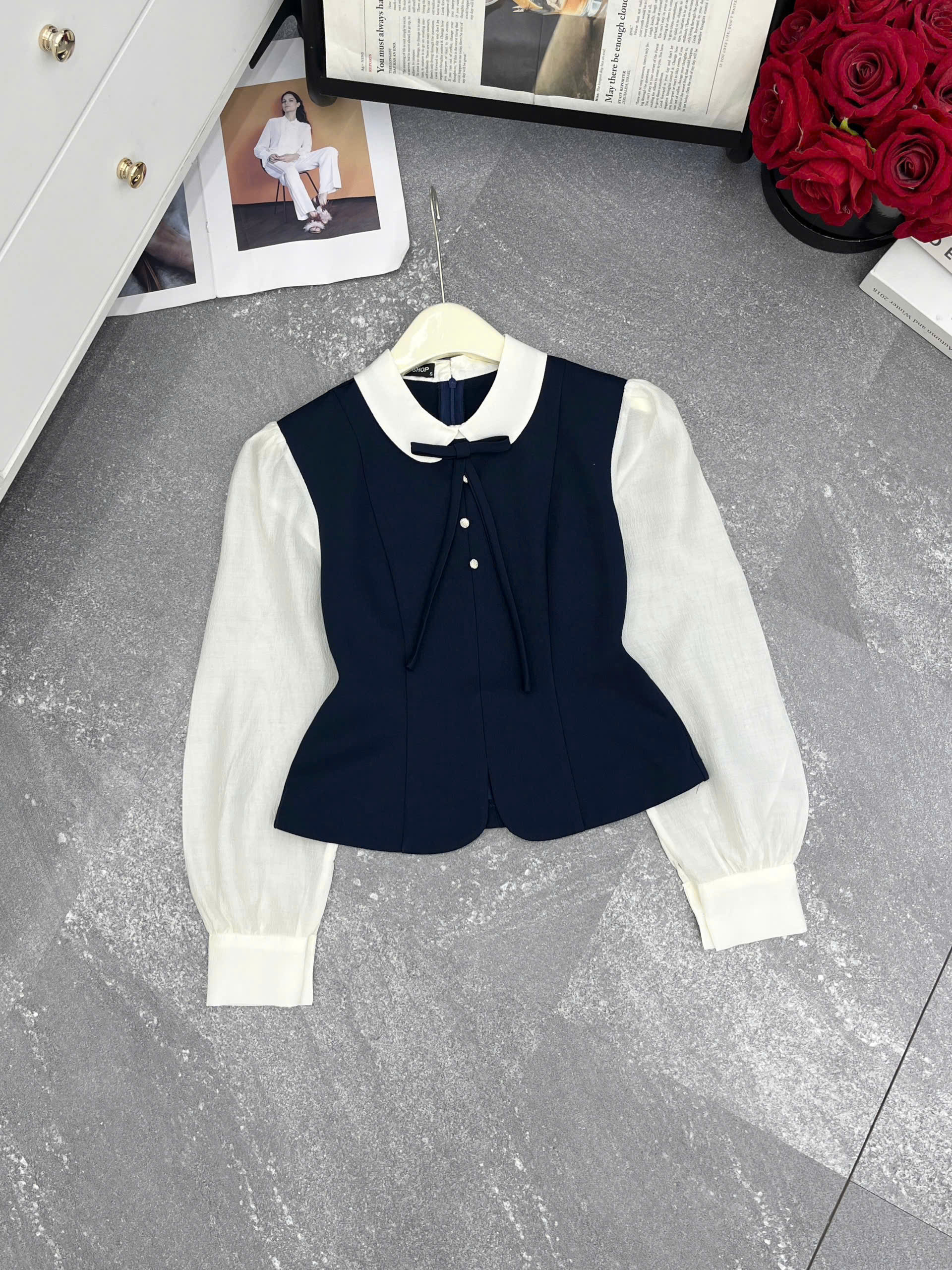 A841 Áo Peplum Cổ Nơ