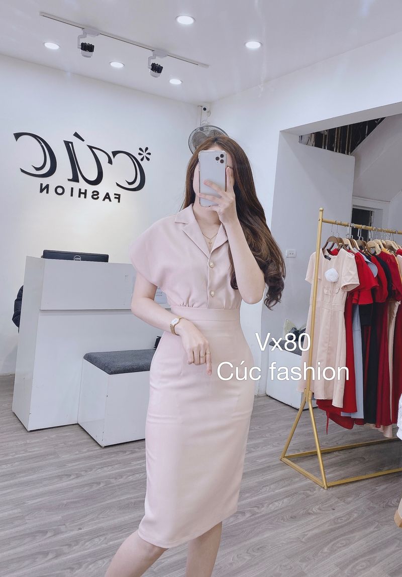 vx80 váy cổ vest cúc ngọc