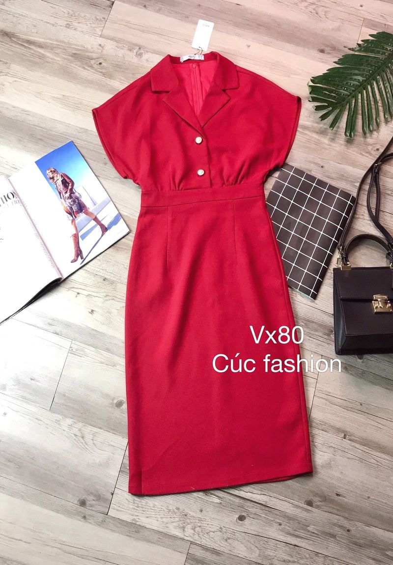 vx80 váy cổ vest cúc ngọc