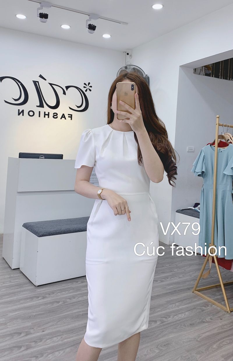 vx79 váy xếp ly cổ