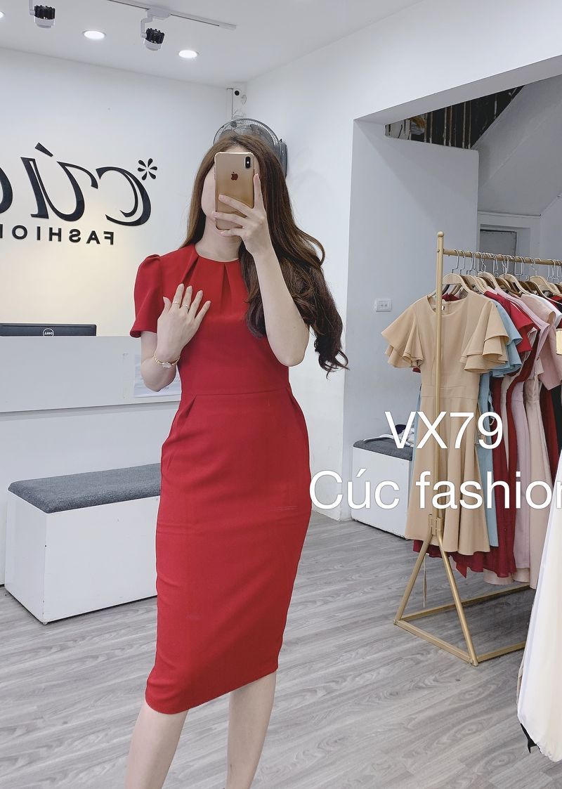 vx79 váy xếp ly cổ