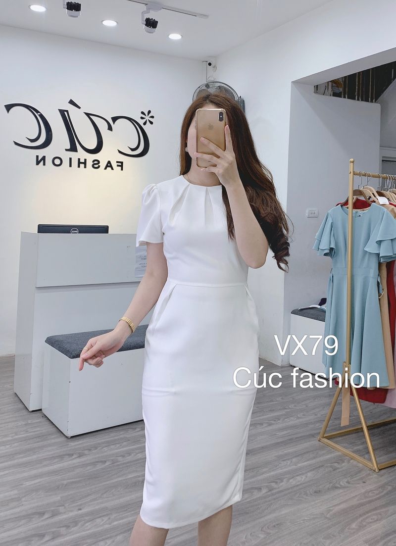 vx79 váy xếp ly cổ