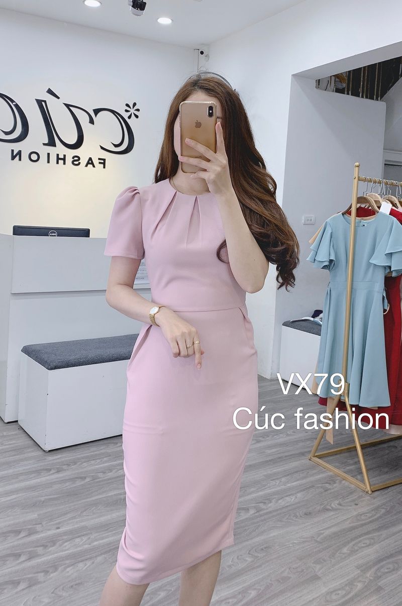 vx79 váy xếp ly cổ