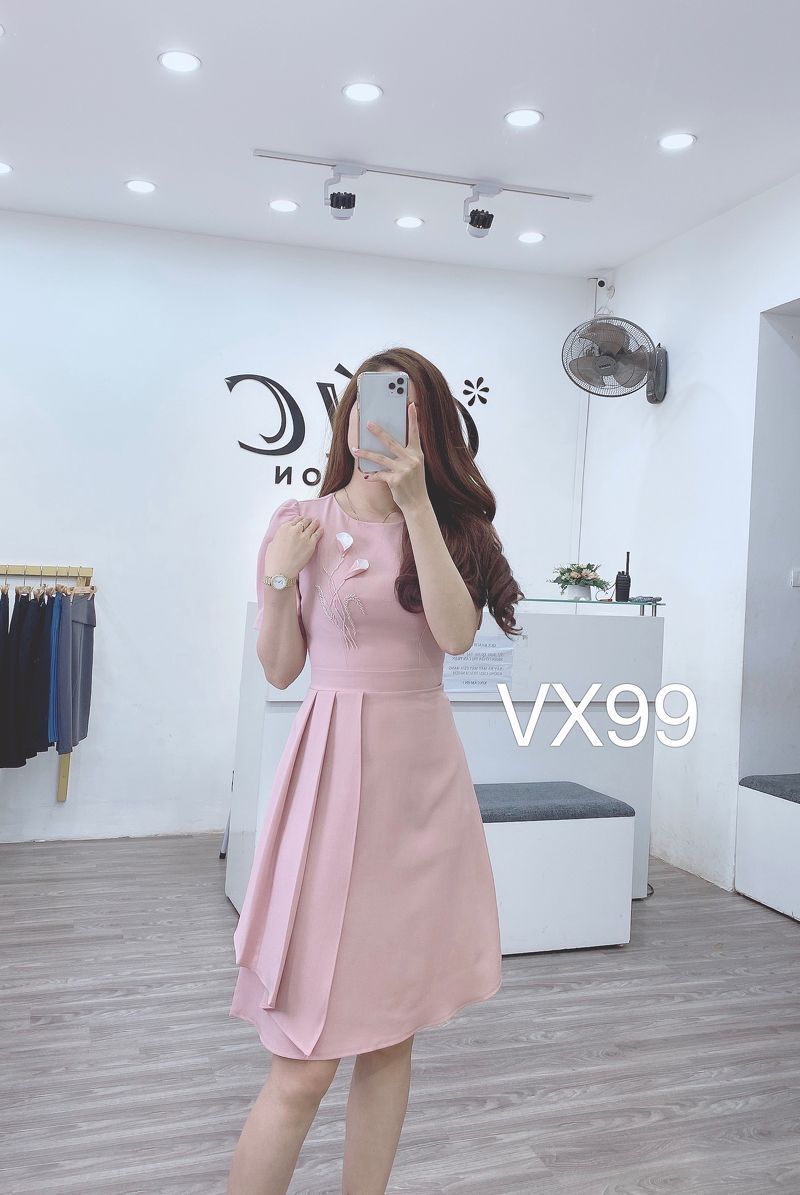 VX99 váy thêu cườm hoa huệ