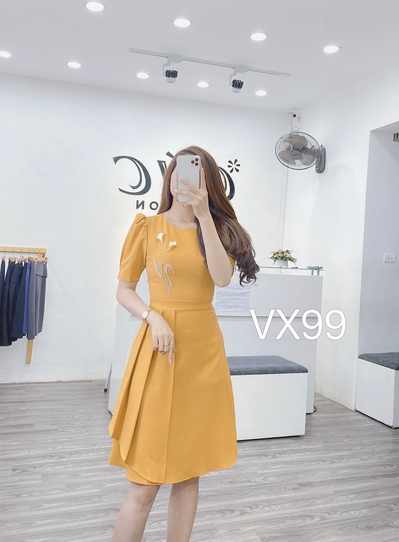 VX99 váy thêu cườm hoa huệ