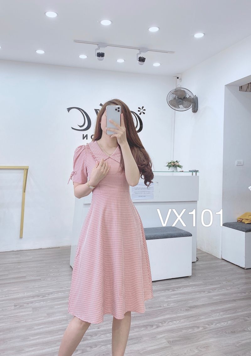 VX101 váy caro cổ sen