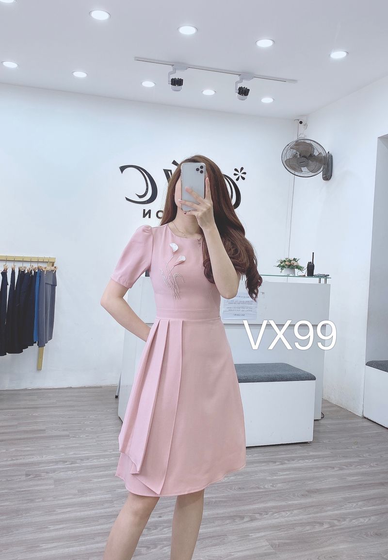 VX99 váy thêu cườm hoa huệ