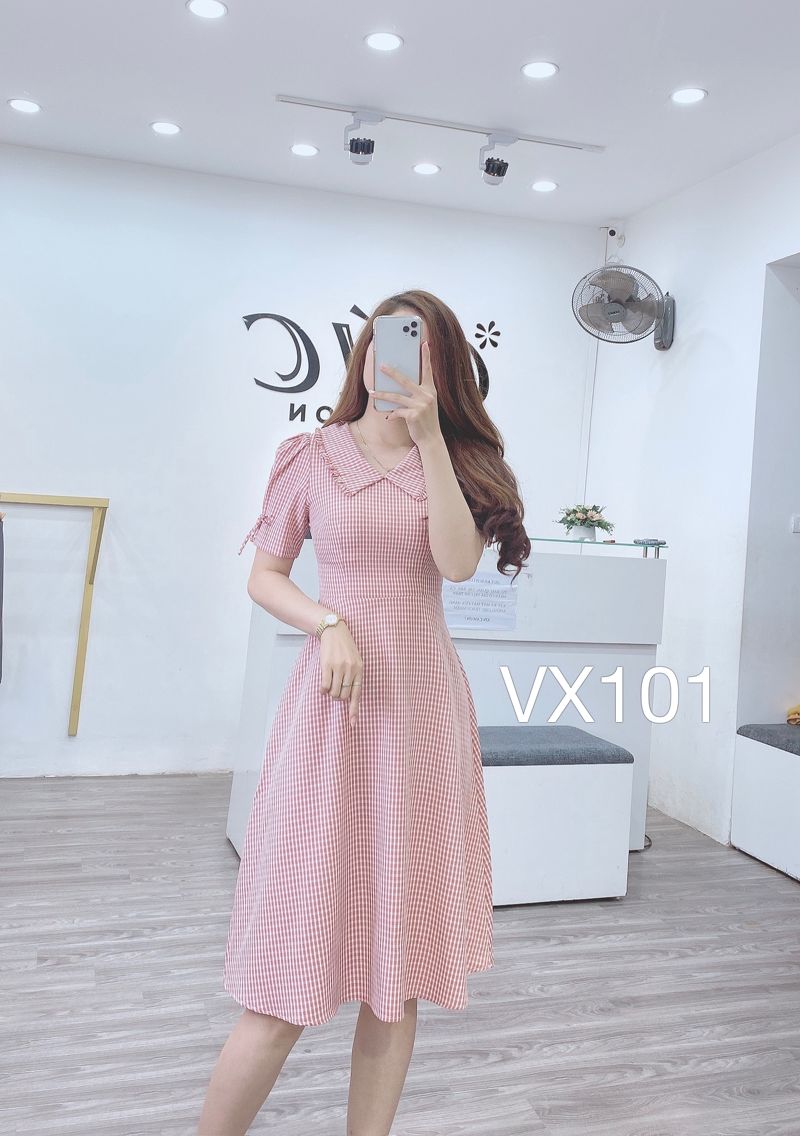 VX101 váy caro cổ sen