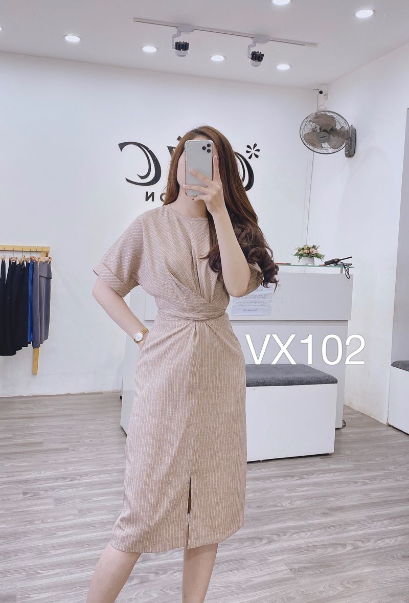 VX102 váy kẻ nơ eo