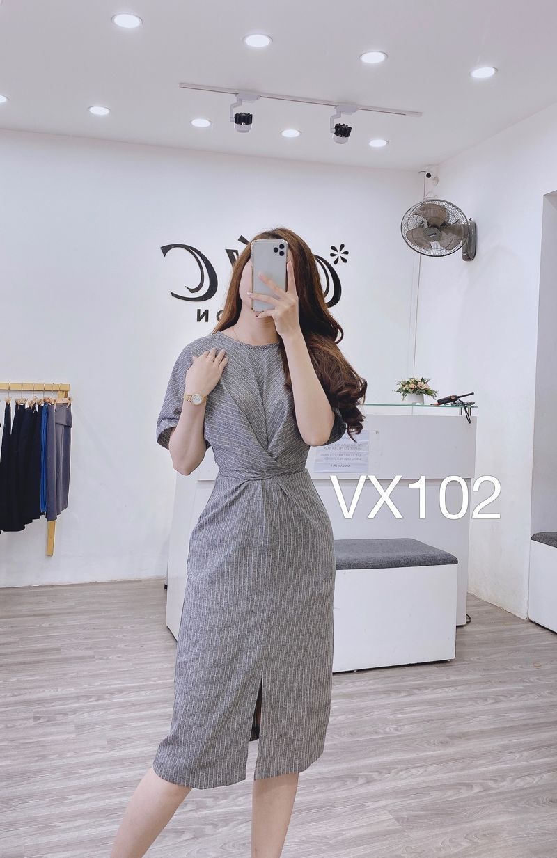 VX102 váy kẻ nơ eo