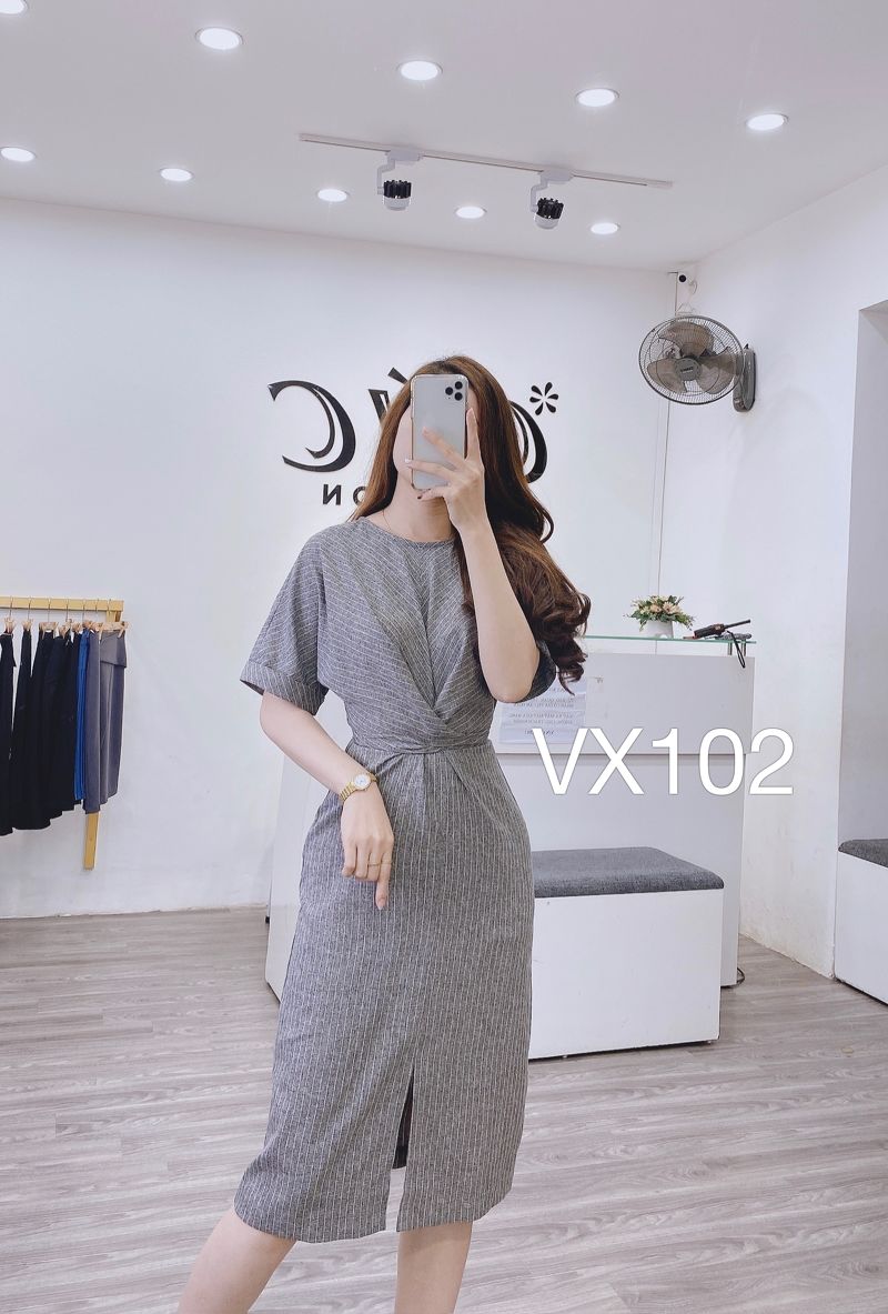 VX102 váy kẻ nơ eo