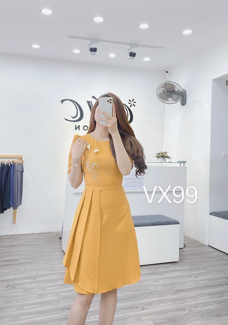 VX99 váy thêu cườm hoa huệ