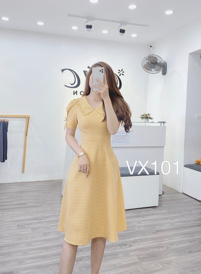 VX101 váy caro cổ sen