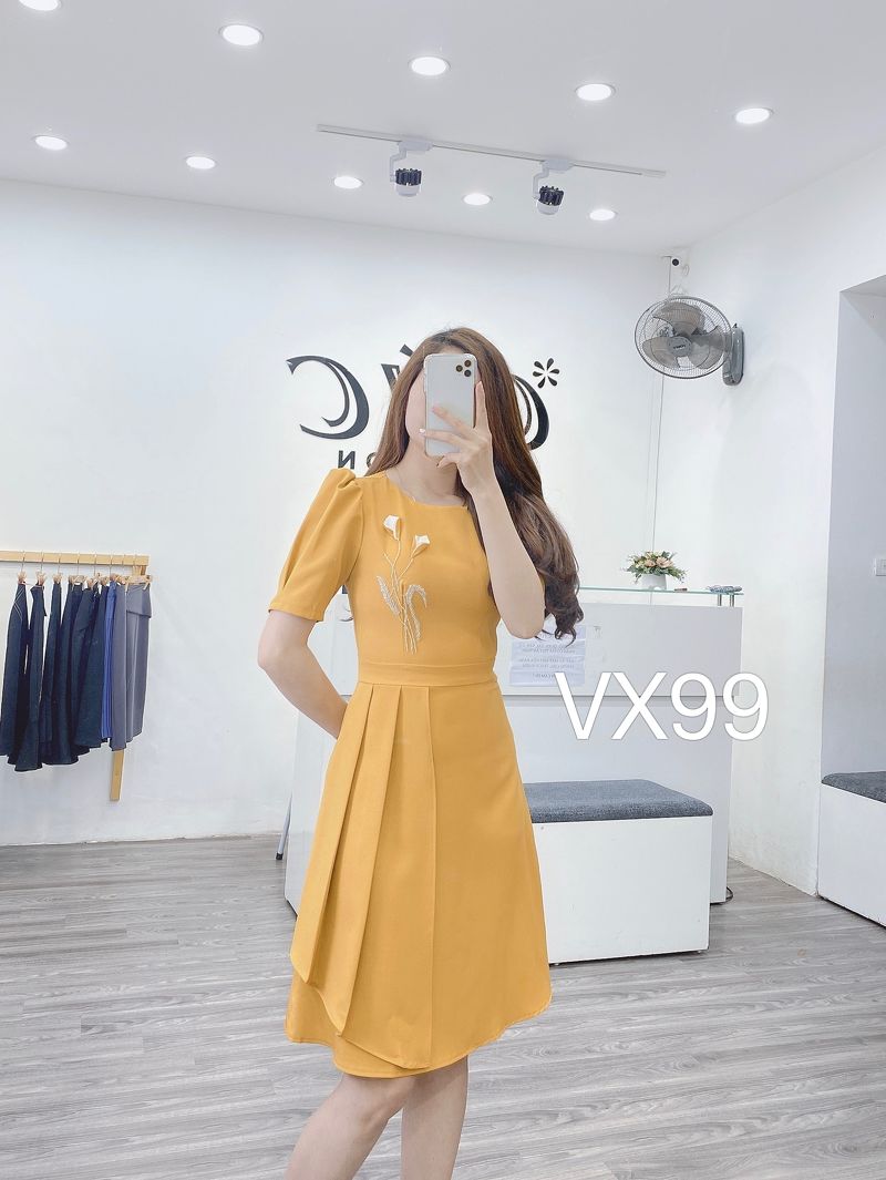 VX99 váy thêu cườm hoa huệ