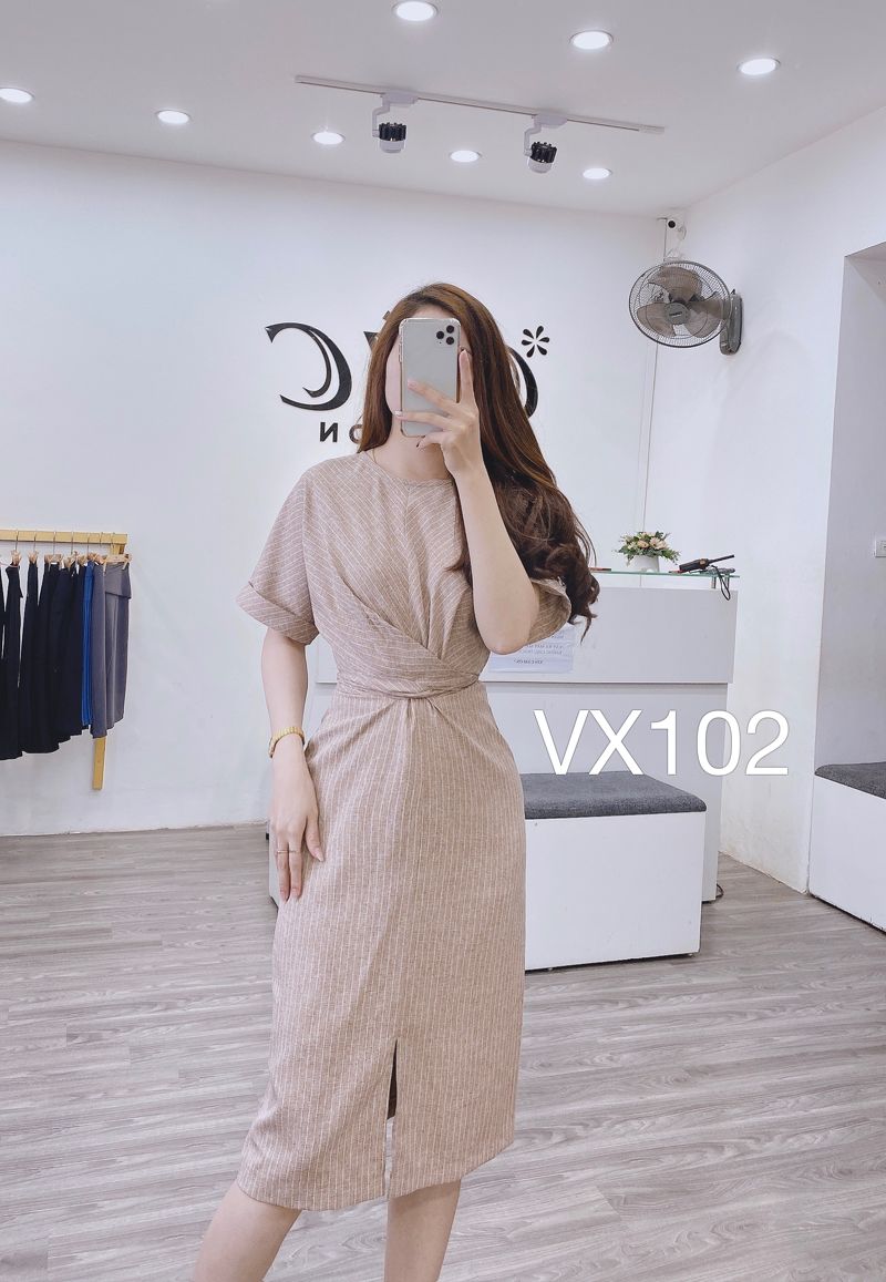 VX102 váy kẻ nơ eo