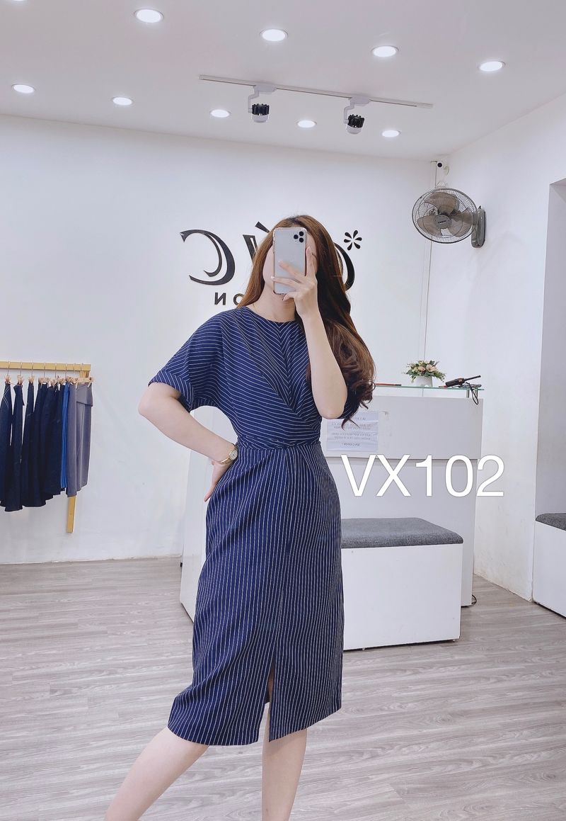 VX102 váy kẻ nơ eo