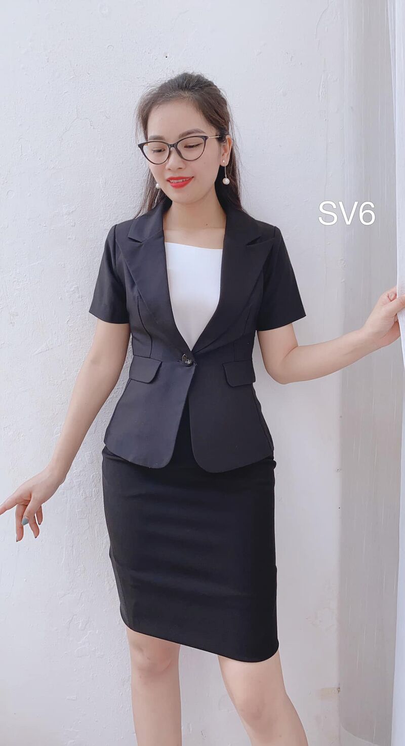 SV6 set vest cổ vếch chân váy