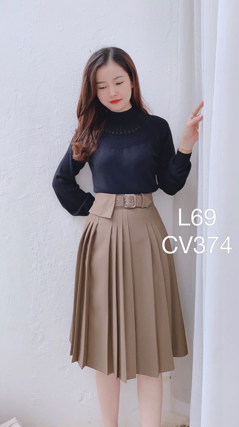 CV374 cv xòe vạt đai vuông