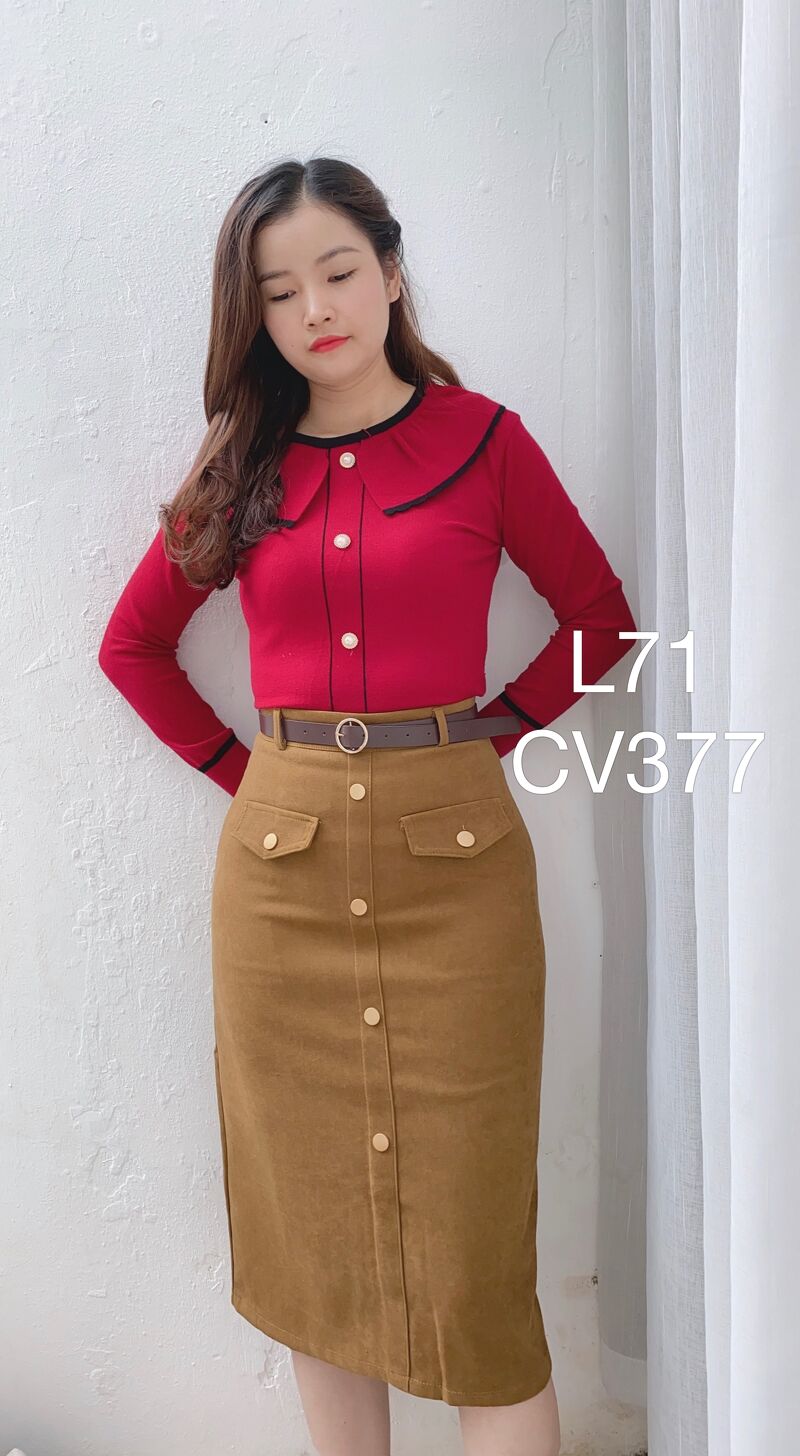 CV377 cv 2 nắp túi 6 cúc vàng
