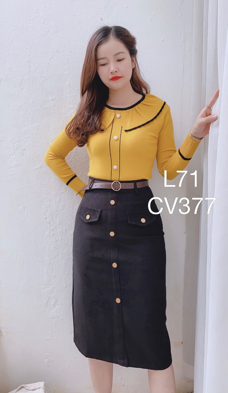 CV377 cv 2 nắp túi 6 cúc vàng
