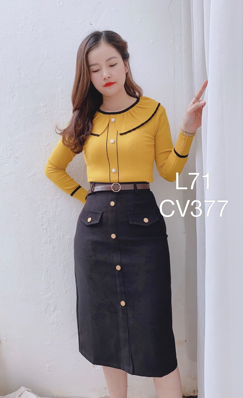 CV377 cv 2 nắp túi 6 cúc vàng