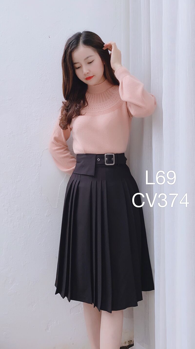 CV374 cv xòe vạt đai vuông