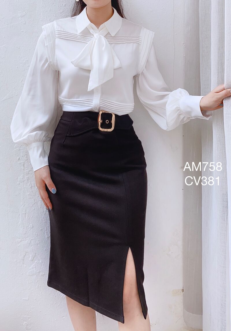 CV381 dạ vạt chéo đai vàng