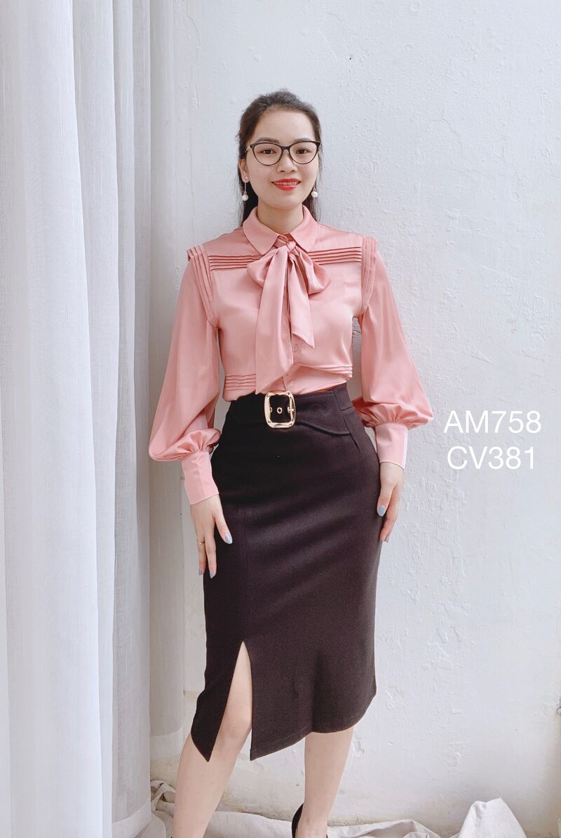 CV381 dạ vạt chéo đai vàng