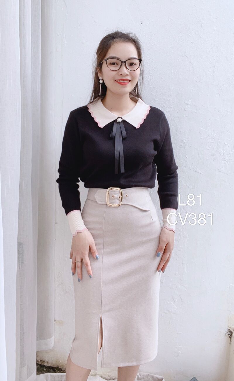 CV381 dạ vạt chéo đai vàng
