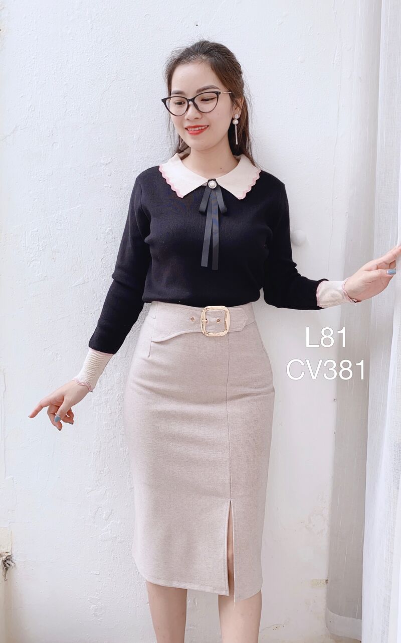 CV381 dạ vạt chéo đai vàng