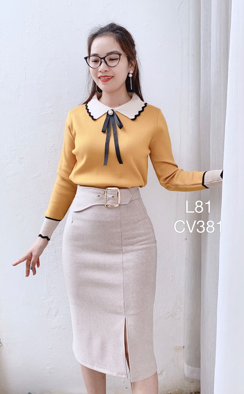 CV381 dạ vạt chéo đai vàng
