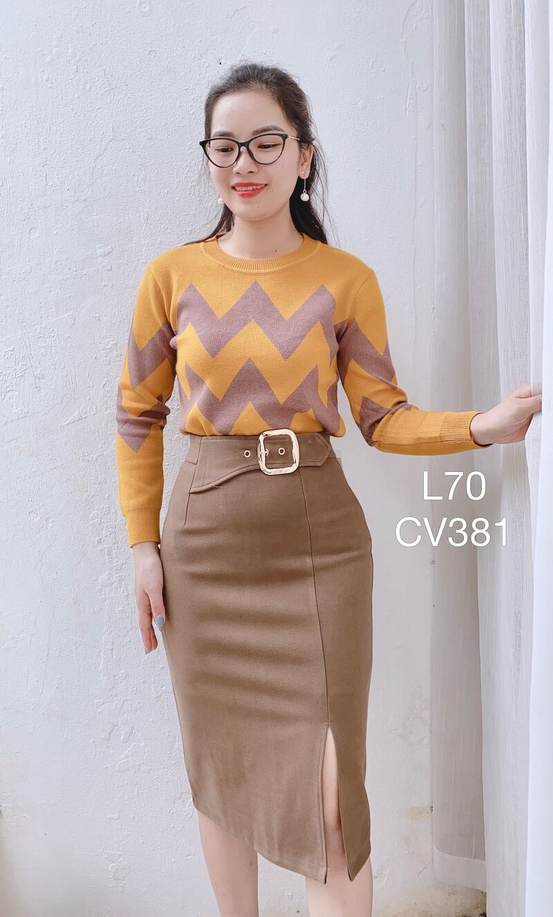 CV381 dạ vạt chéo đai vàng