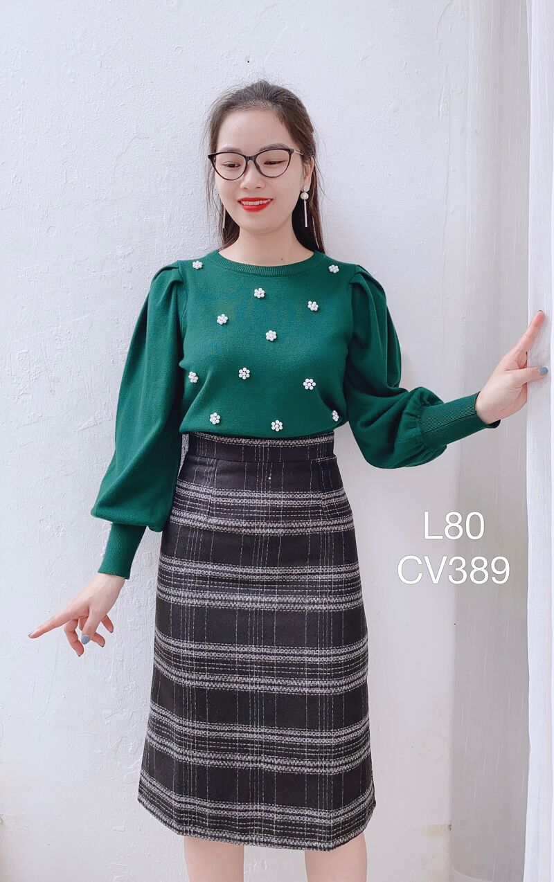 CV389 chân váy kẻ dân tộc